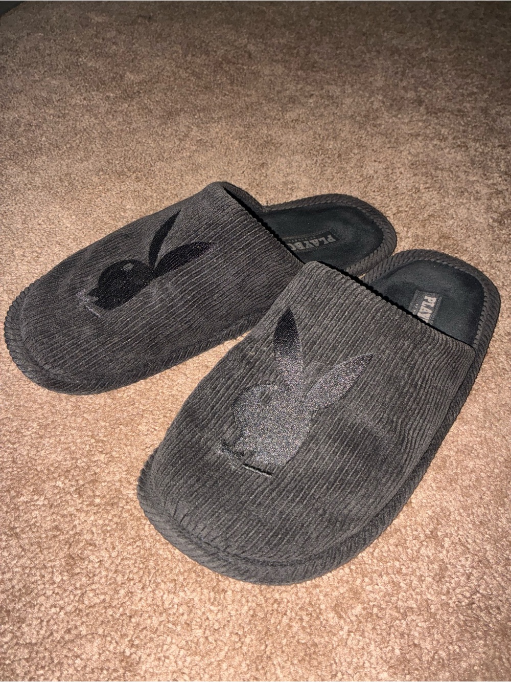 Black Playboy Corduroy Slip-On Slippers